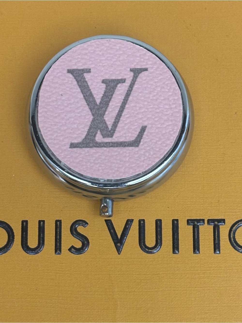 Louis Vuitton Pill Box, Jewelry Box, Mirror, 2 in diameter